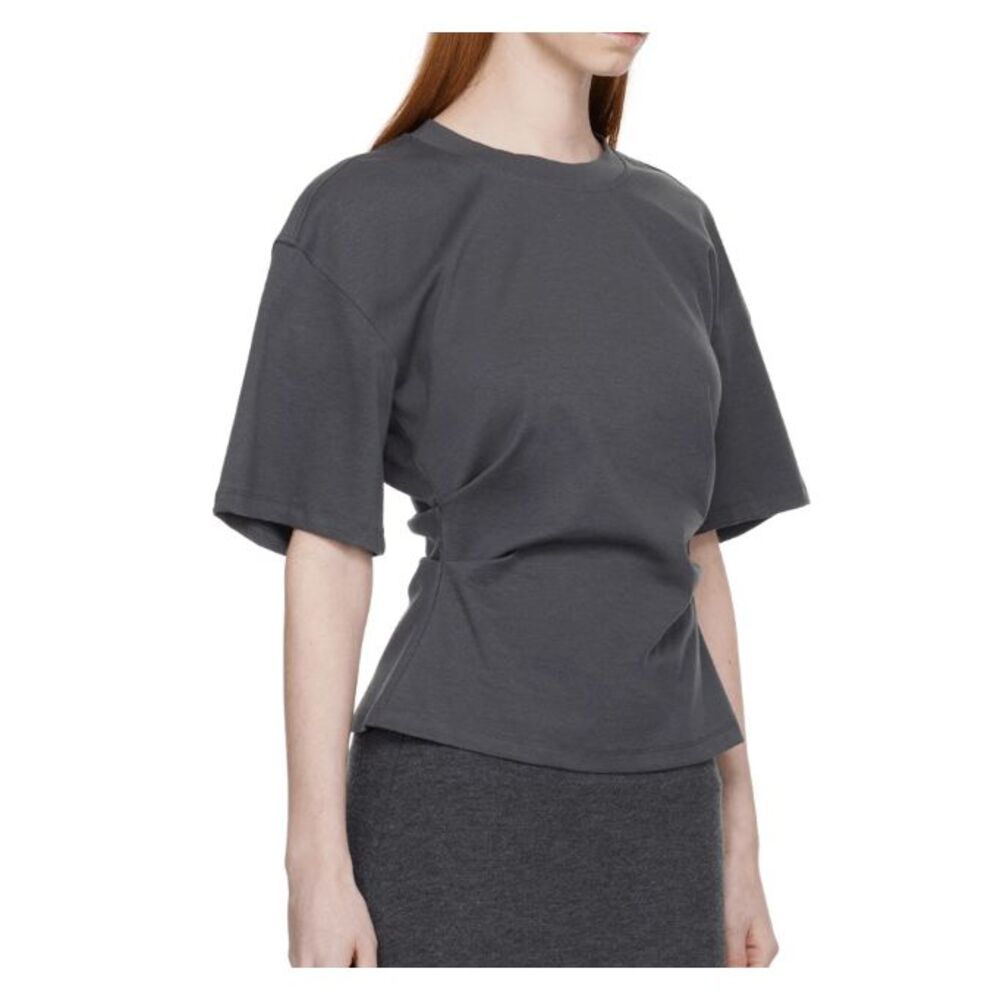 NWOT LVIR Gray Tucked T-Shirt Ruched Waist Tee Back Vent Charcoal Size‎ Medium